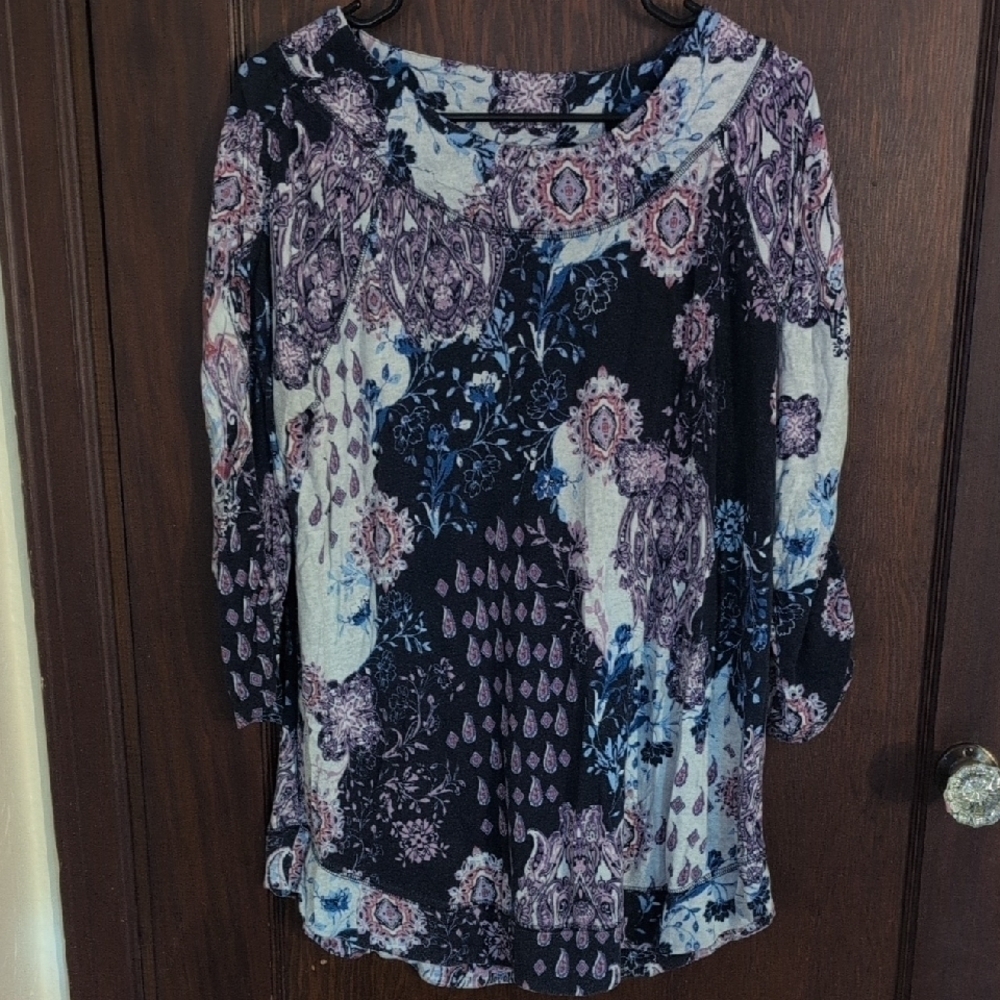 Chico's Zenergy Colorful Paisley 3/4 Sleeve Blouse Size Large 12/14